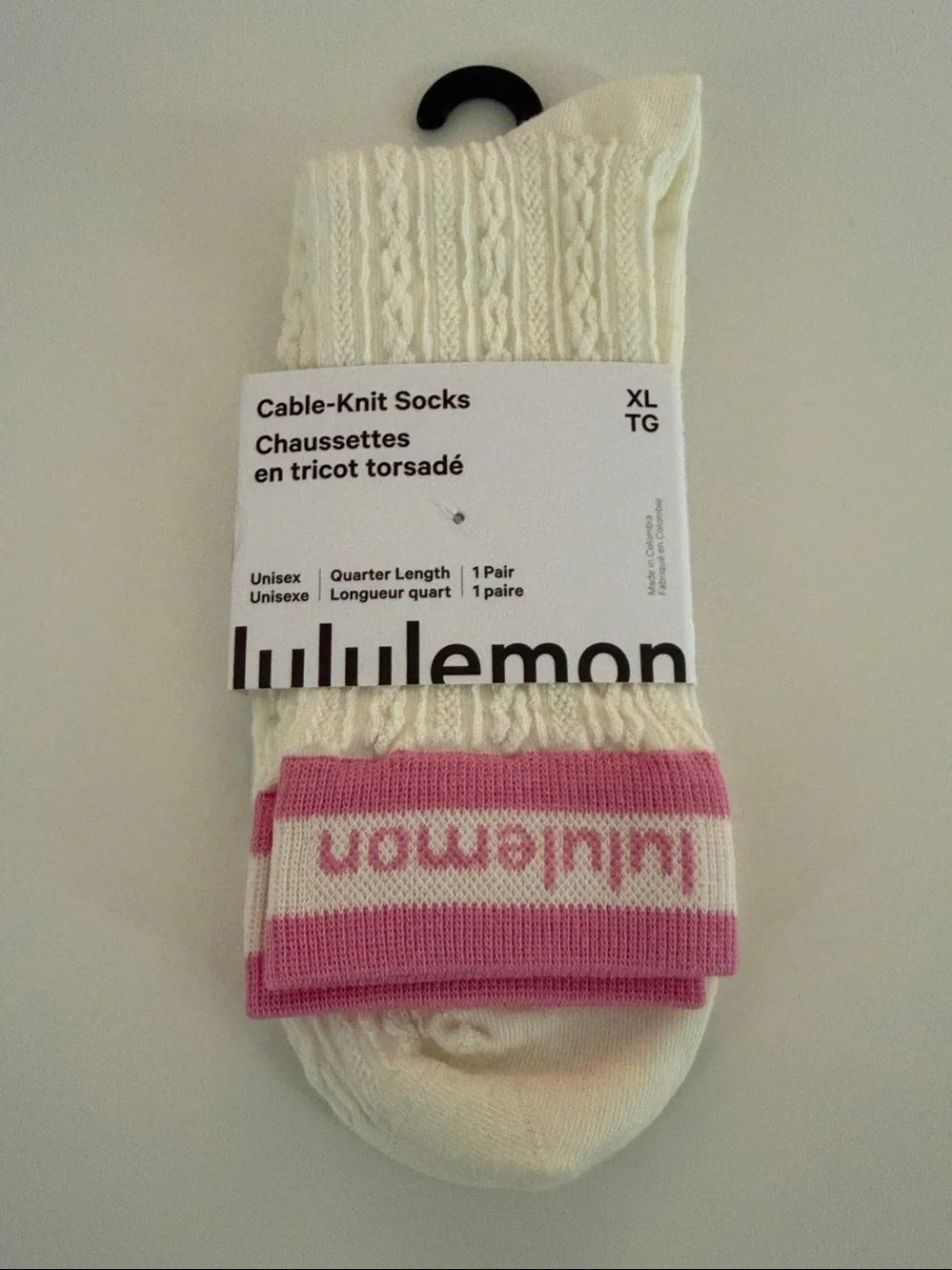 Lululemon - Cable Knit Socks - Quarter Length - Size XL - NWT